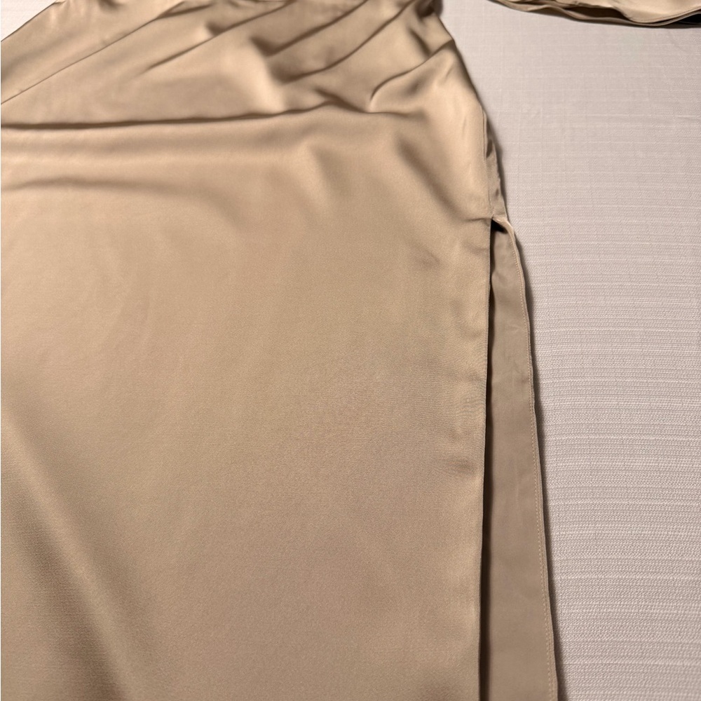 Birdy Grey One-Shoulder Satin Gown in Champagne Beige - Picture 5 of 16